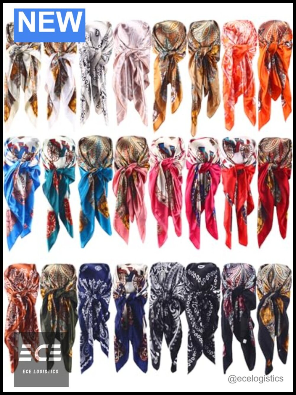 35 Inch Satin Hair Scarves Large Silk Head Wraps - Set of 24